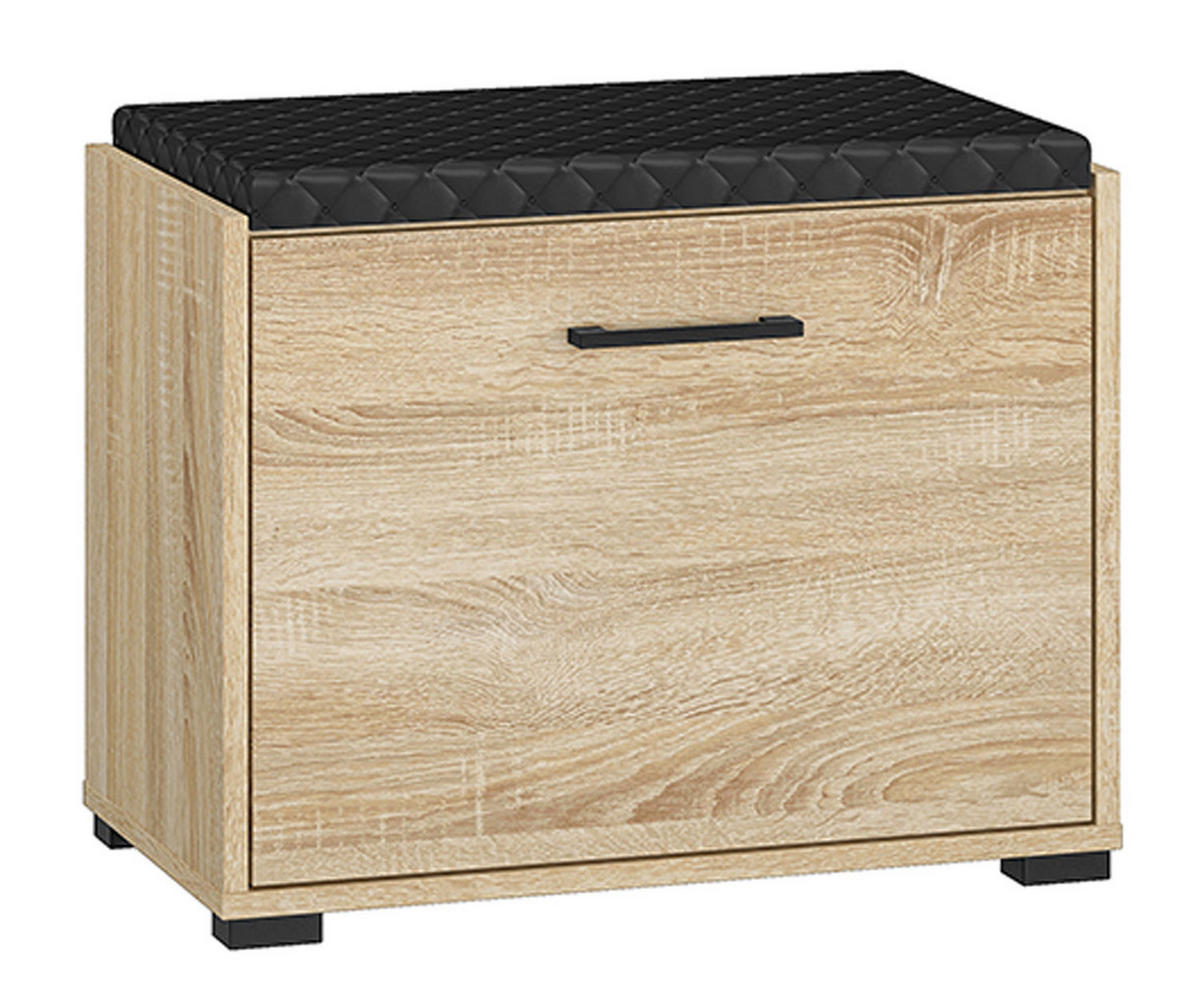 SCHUHBANK Caro Sonoma Eiche hell / schwarz 60 / 34 / 48cm - Schwarz/Braun, Holz/Holzwerkstoff (60/48/34cm) - Feldmann-Wohnen