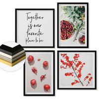 WANDBILDER 4er-Set - 50x50 cm & 40x60 cm Schwarzer Rahmen - Minimalismus der roten Früchte von Pflanzen - Schwarz, Kunststoff (50/50cm) - ArtPrintCave