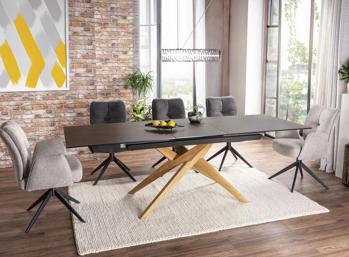 ESSTISCH Loreto Rostfarben / Eiche Natur 180-230 / 90 / 76cm - Schwarz/Braun, Holz/Keramik (90/230/76cm) - Feldmann-Wohnen