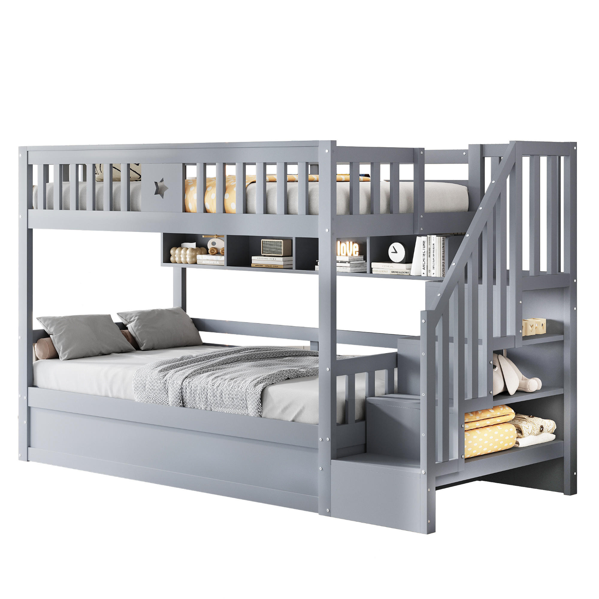 ETAGENBETTEN 90 x 200 cm, Holz,hydraulische Basis, Grau - Grau, Holz (90/200cm) - KOMHTOM