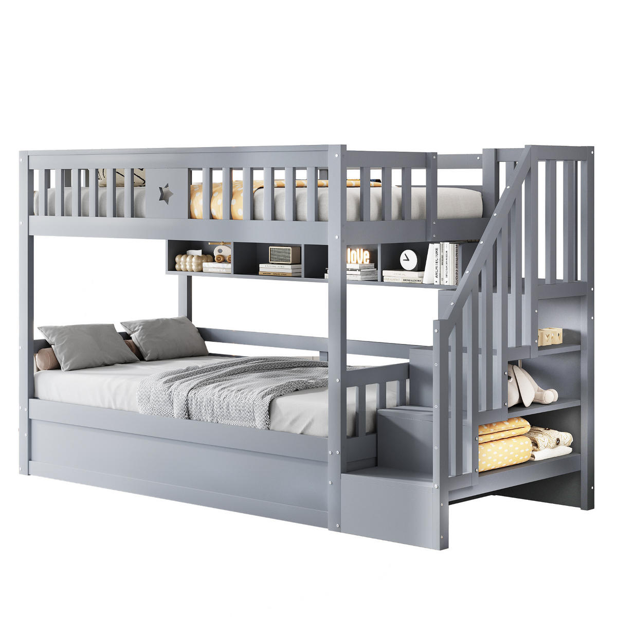 ETAGENBETTEN 90 x 200 cm, Holz,hydraulische Basis, Grau - Grau, Holz (90/200cm) - KOMHTOM