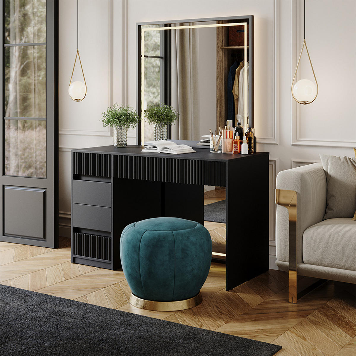 SCHMINKTISCH Omira Schwarz 120 cm ohne Spiegel - Schwarz, Holzwerkstoff (55/120/76cm) - Vicco