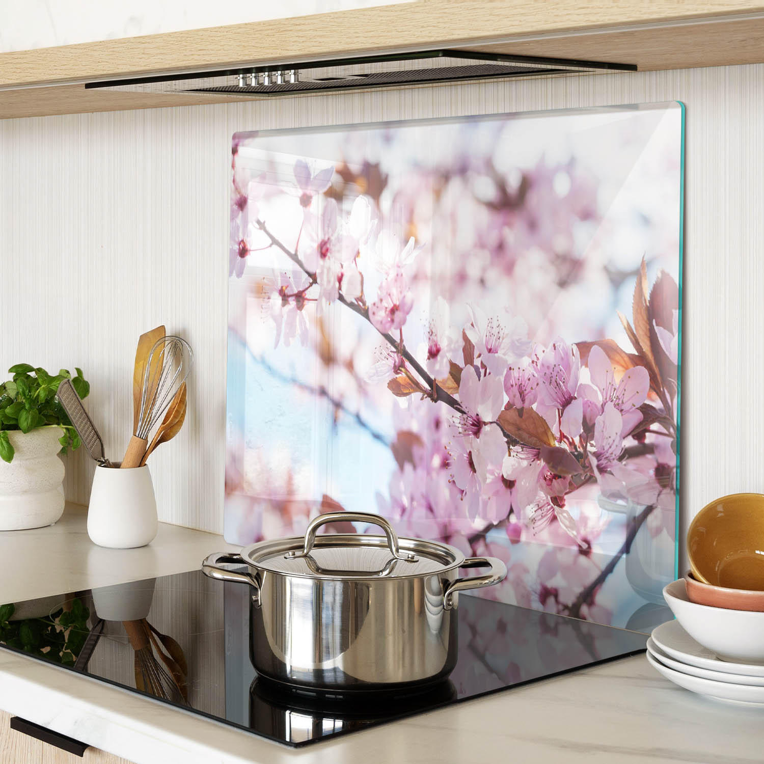 GLASPLATTE 60x52 cm Kirschblüten - Pink, Glas (60/0.4/52cm) - TULUP