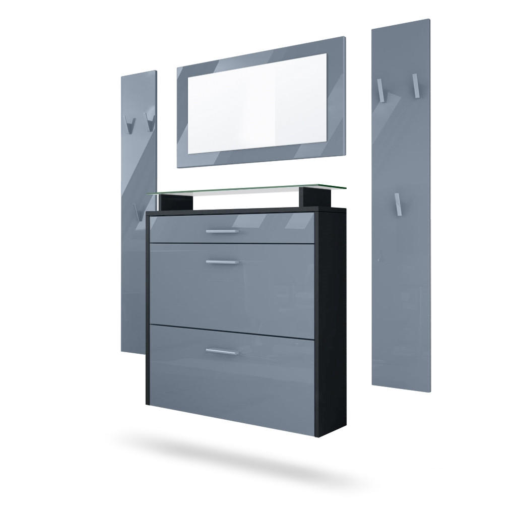 GARDEROBE Malea Front in Grau Hochglanz - Grau, Holzwerkstoff (180/180/23cm) - Vladon