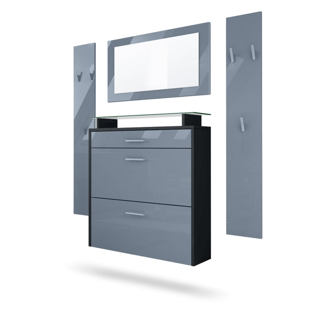 GARDEROBE Malea Front in Grau Hochglanz - Grau, Holzwerkstoff (180/180/23cm) - Vladon