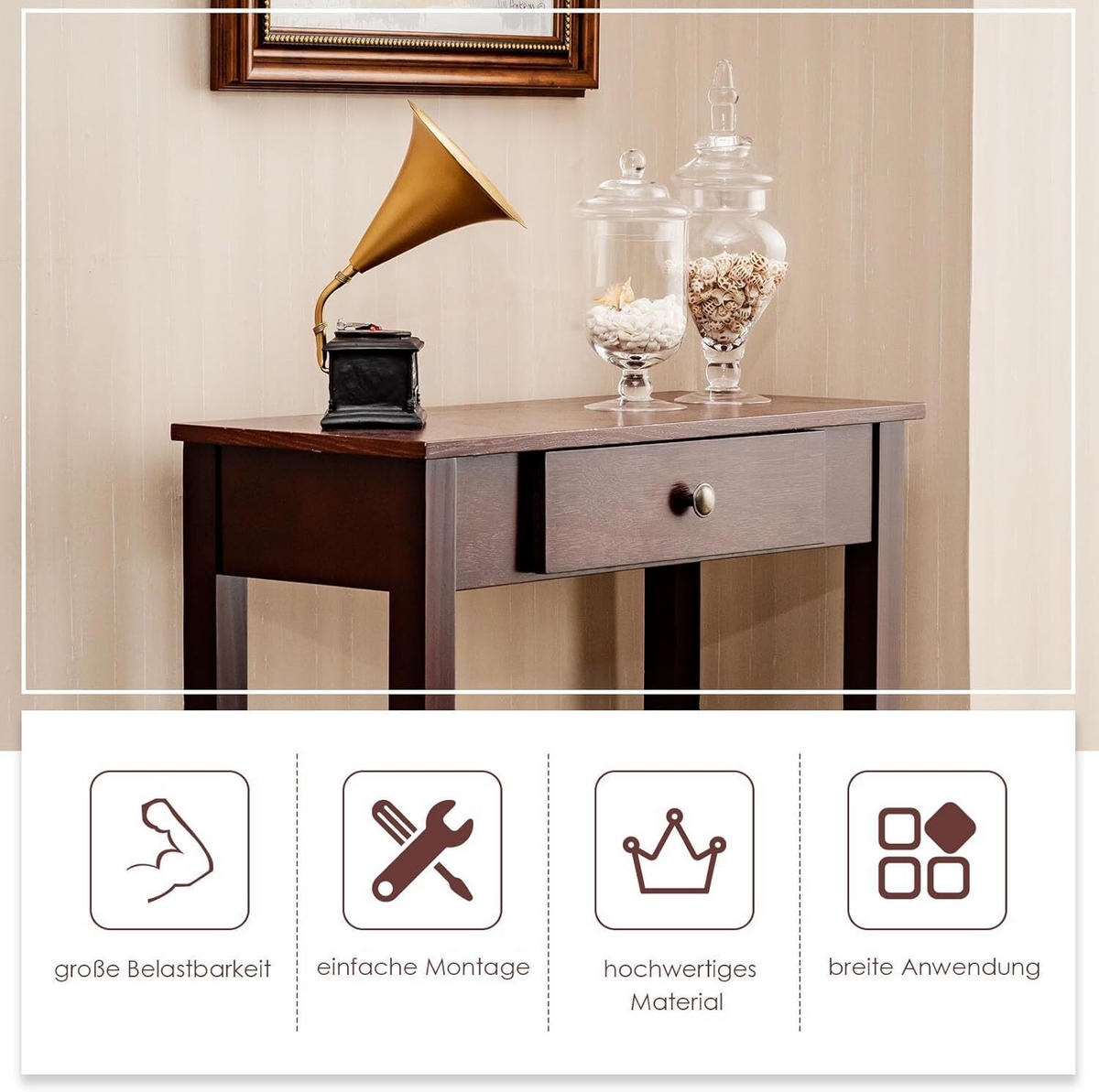 KONSOLENTISCH 71cm Braun - Braun, Holz (71/30/71cm) - COSTWAY