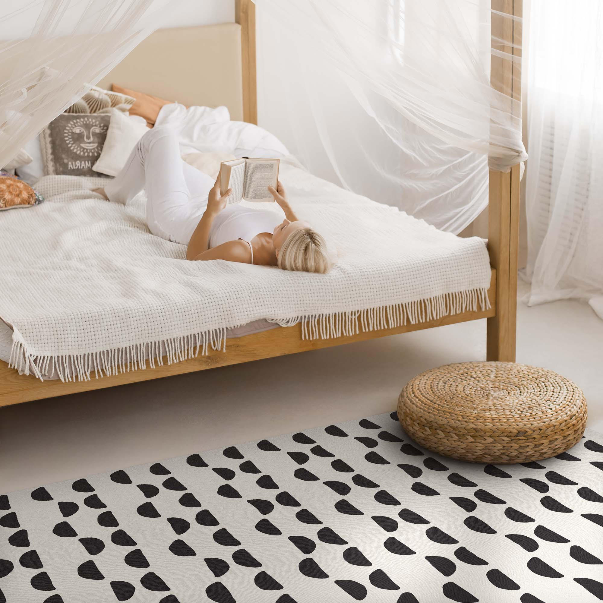 TEPPICH 60x90 cm Unregelmäßige Halbmonde Boho Muster - Hellgrau, Kunststoff (60/90cm) - Wallfluent