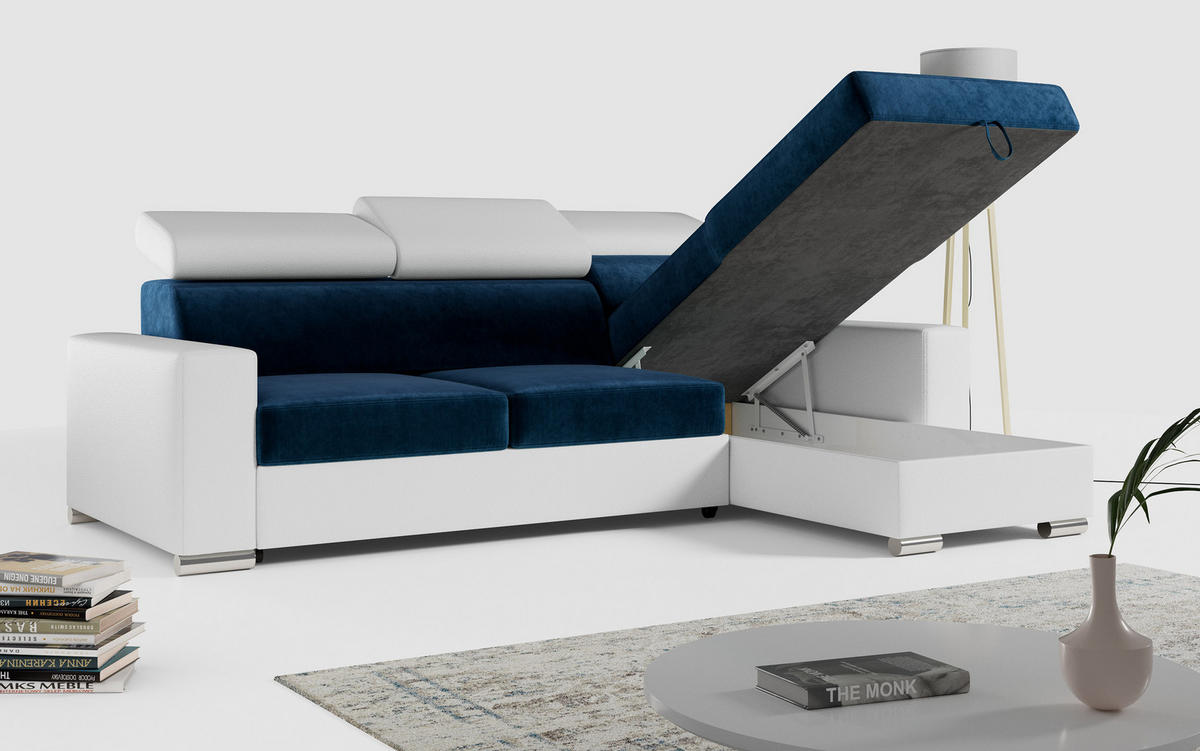 ECKSOFA FOX-L Dunkelblau/Weiß - Silberfarben/Dunkelblau, Kunststoff/Textil (242/168cm) - MKS