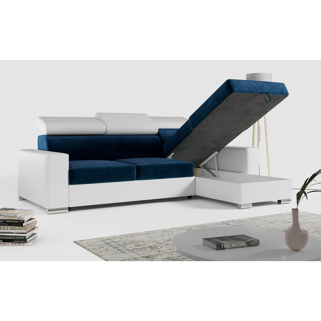 Thumbnail - MKS Ecksofa, Dunkelblau, Weiß, Textil, 3-Sitzer, L-Form,L-Form, 242x168 cm, Oeko-Tex®, Wohnzimmer, Sofas & Couches, Wohn...