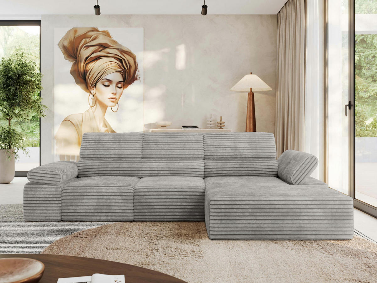 ECKSOFA RILASSO L Hellgrau Cord - rechts - Hellgrau/Schwarz, Kunststoff/Textil (174/296cm) - MKS