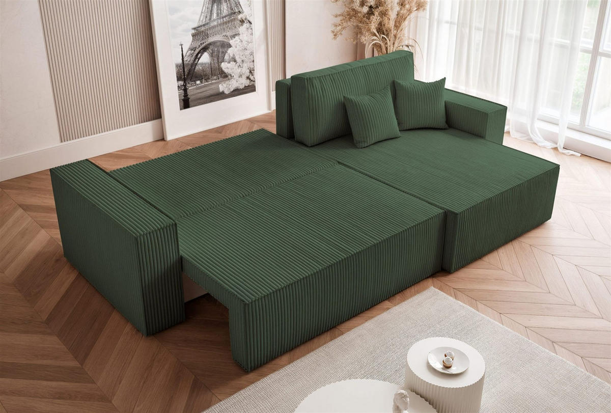 ECKSOFA Adara Max Mit Schlaffunktion - Grün, Holzwerkstoff/Textil (145/276cm) - Fun Möbel