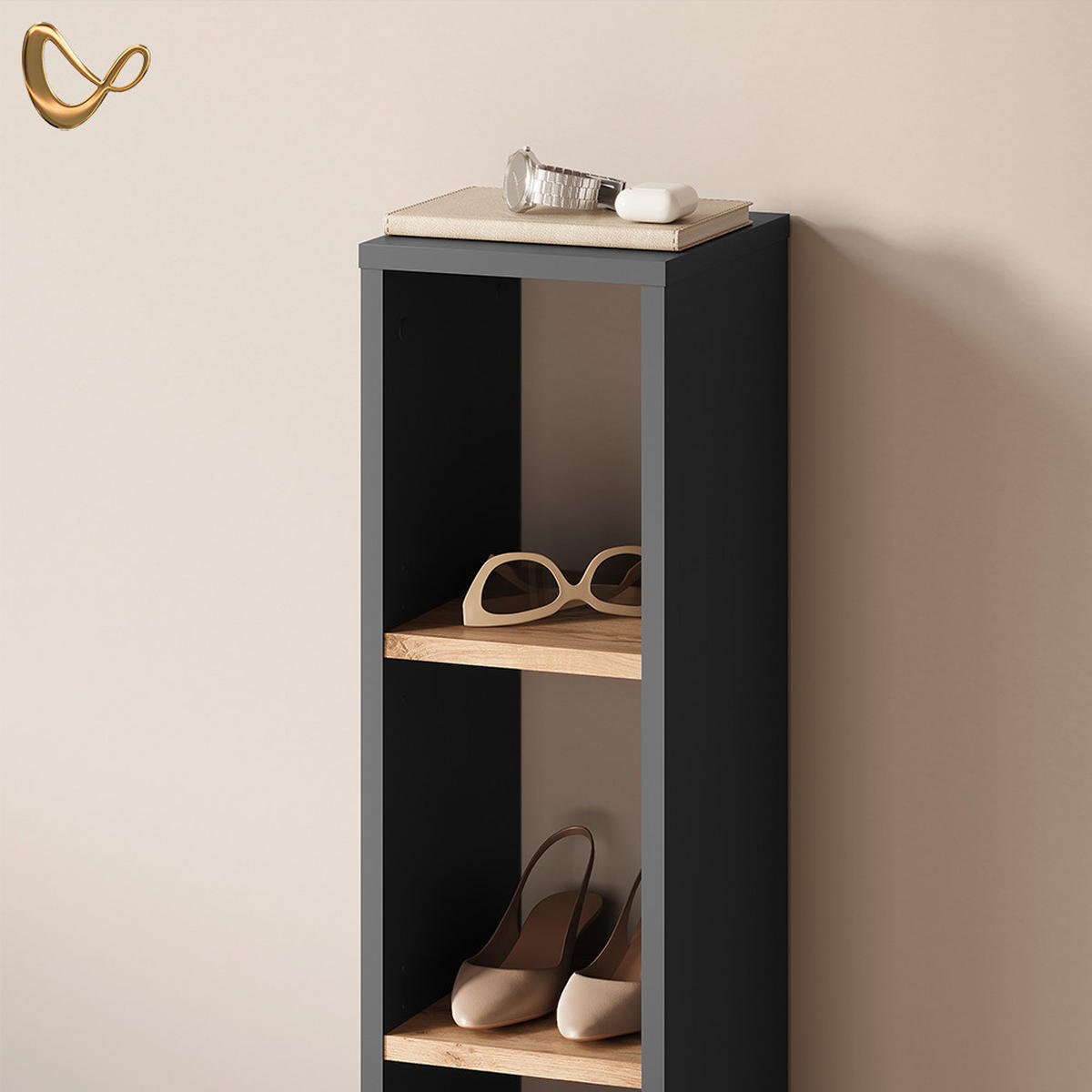 AUFBEWAHRUNGSREGAL Ortello Anthrazit/Goldkraft Eiche 21.6 x 80.1 cm - Honigeiche/Anthrazit, Holzwerkstoff (21.6/80.1/24cm) - Livinity®