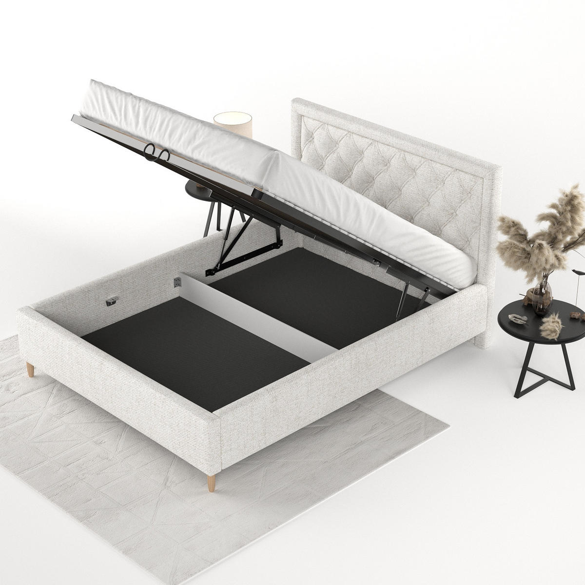 POLSTERBETT Lido 140/200 cm Creme im Neve Stoff - Creme/Naturfarben, Holz/Holzwerkstoff (140/200cm) - AltaBeds