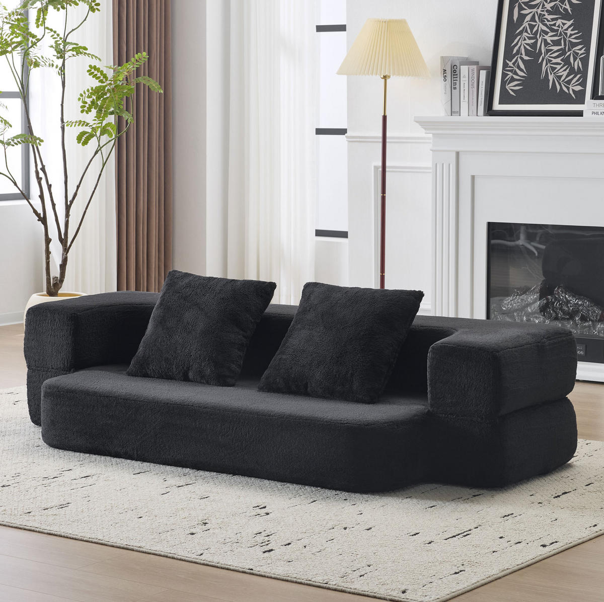 SOFA klappbar 2-in-1 Zweisitzer Schwarz - Schwarz, Kunststoff (52/48/190cm) - Meubliv