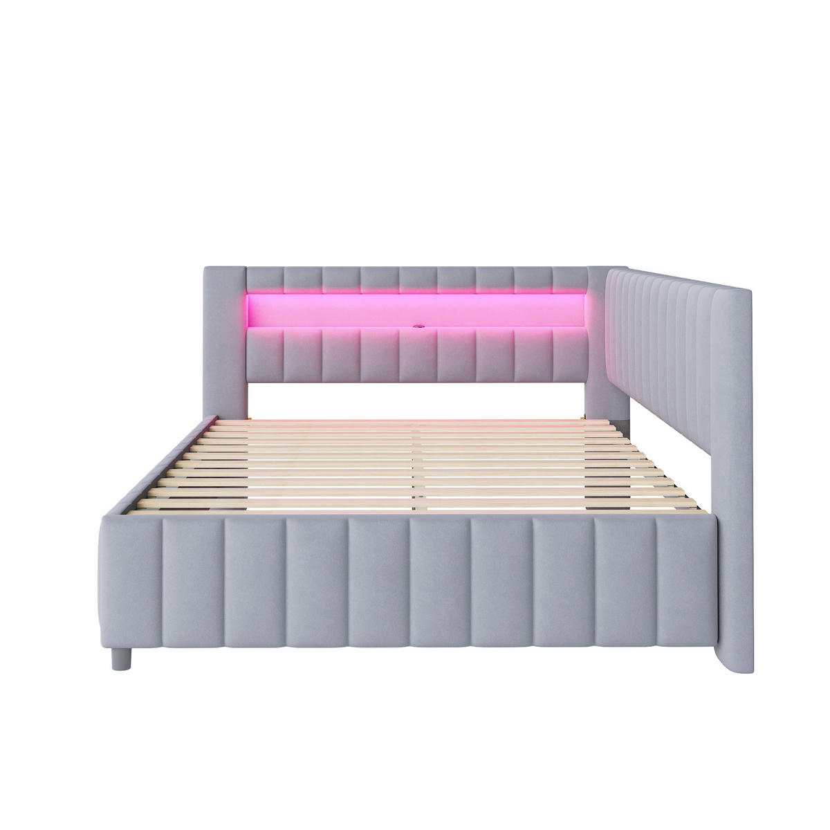 POLSTERBETT 140/200 cm DE-01924, in Grau, mit Sofafunktion, LED und USB - Grau, Holzwerkstoff (140/200cm) - ComfortXL