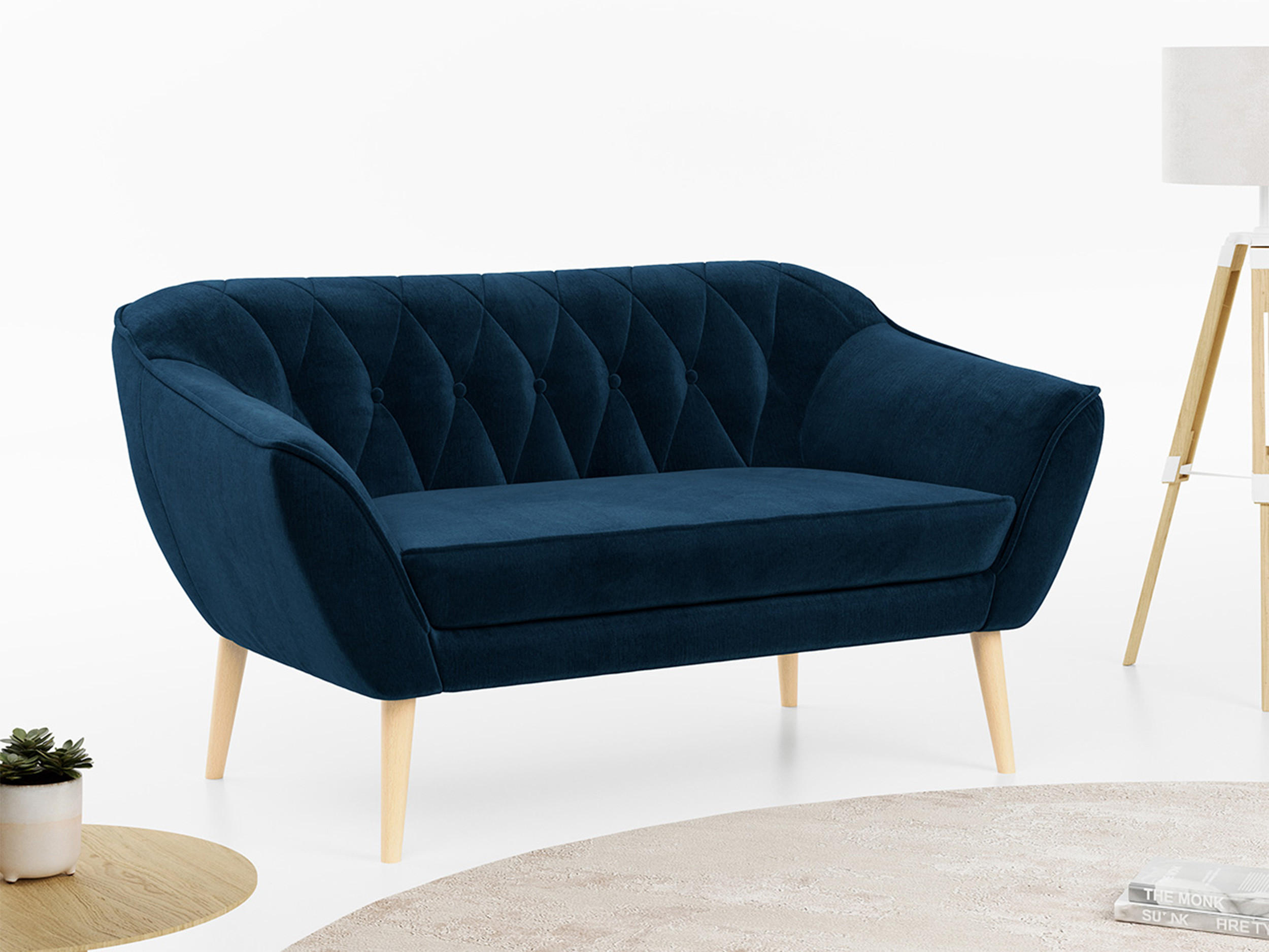 SOFA Pirs 2 Sitzer Velvet Dunkelblau - Dunkelblau/Braun, Holz/Textil (140/75/74cm) - MKS