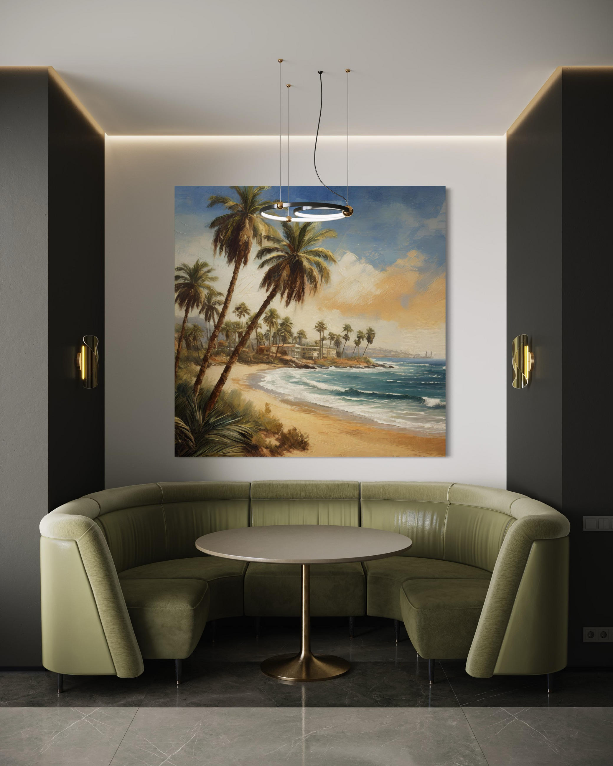 WANDBILD palmen meer tropische landschaft - Beige, Textil (50/50cm) - Feeby