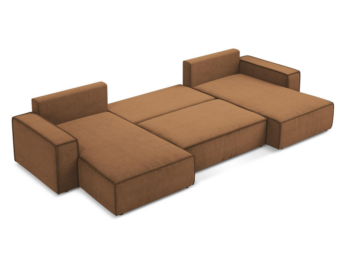 WOHNLANDSCHAFT Strukturstoff Stoff Orange - Terra cotta/Schwarz, Kunststoff/Textil (398/82/185cm) - Makamii