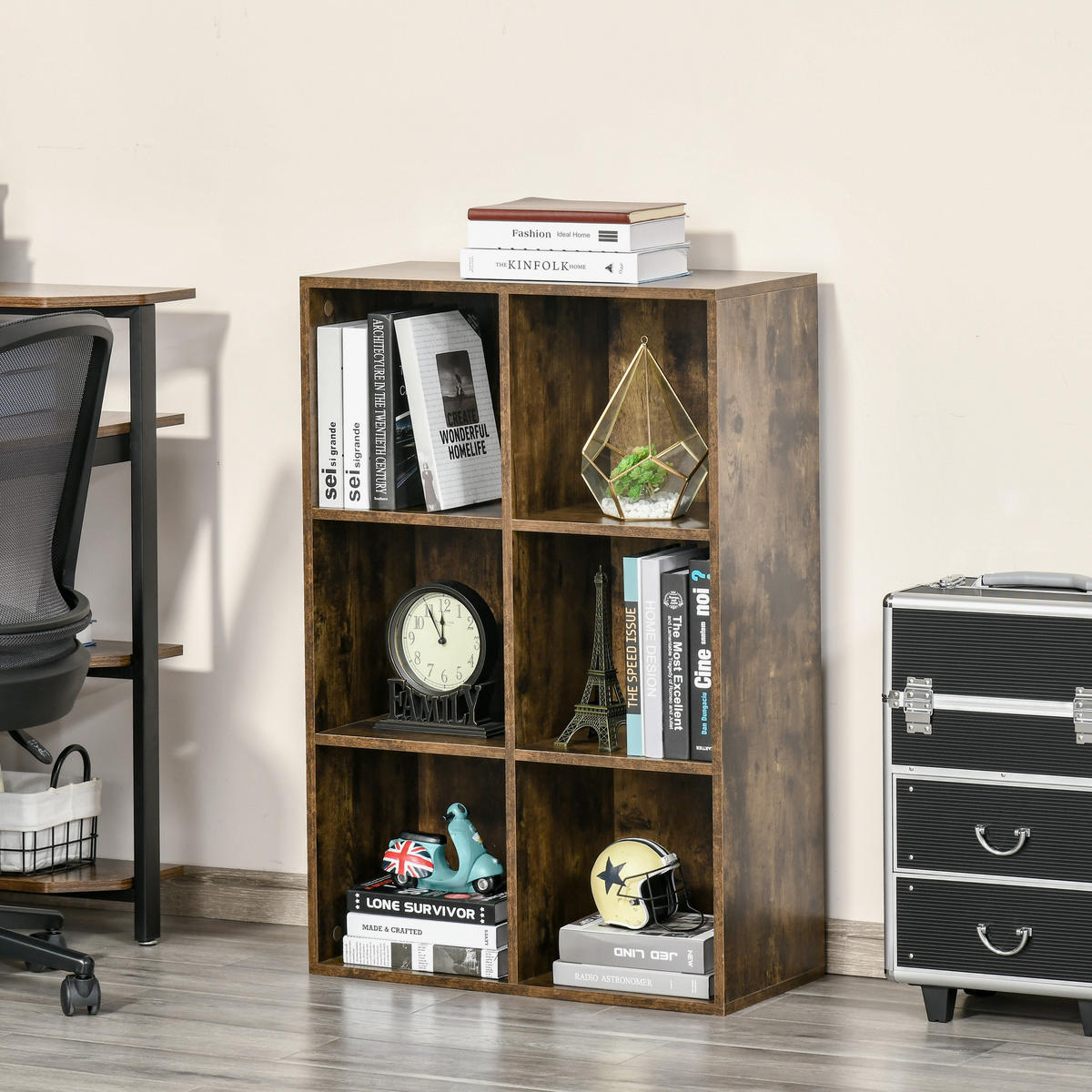 BÜCHERREGAL,DREISTÖCKIG 6 Fächer 65,5x30x97,5cm,rustikales braun - Braun, Holzwerkstoff (65.5/97.5/30cm) - Vallsero
