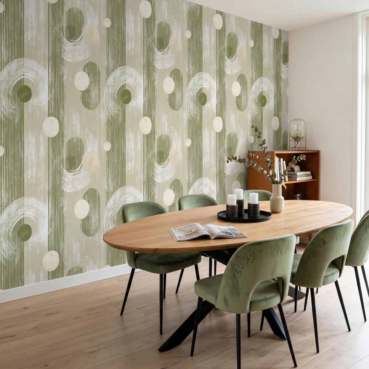 TAPETE - Künstlerisch - Modern - Grün - 300x200 cm - Olivgrün, Papier (300/200cm) - OnlyWow