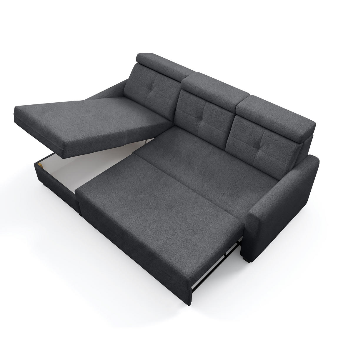 ECKSCHLAFSOFA Milano, Dunkelgrau, links - Dunkelgrau/Schwarz, Textil (217/166cm) - Beautysofa