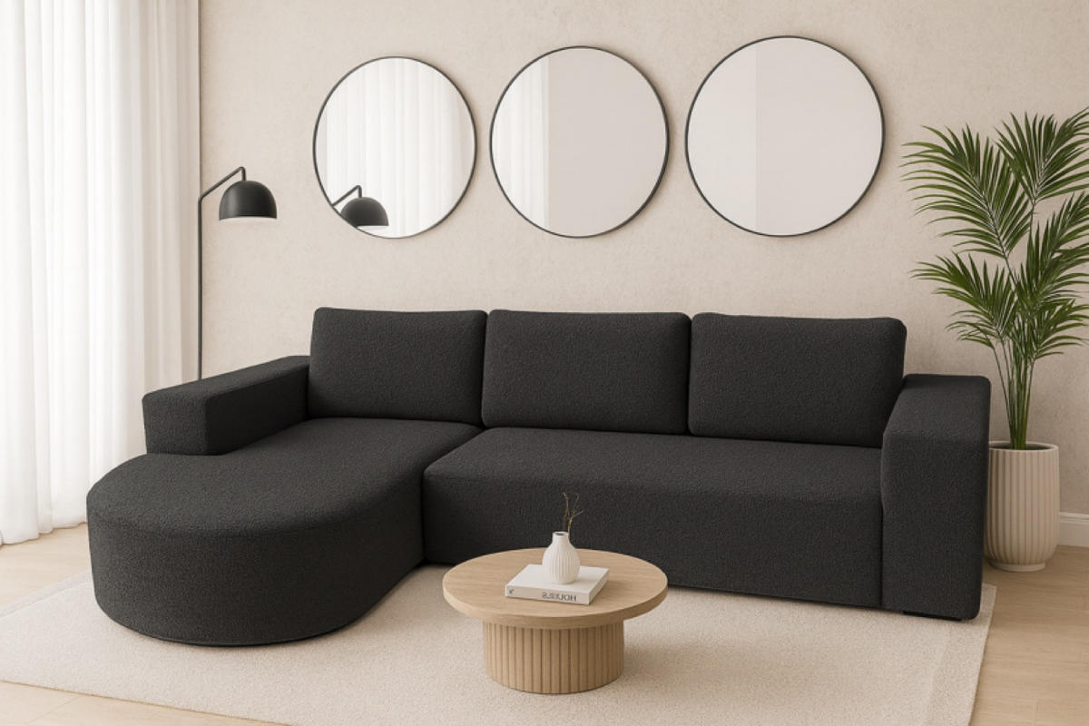 ECKSOFA Grafit Vello Mit Schlaffunktion Links Stoff Boucle - Graphitfarben, Textil (270/165cm) - Sepro Meble