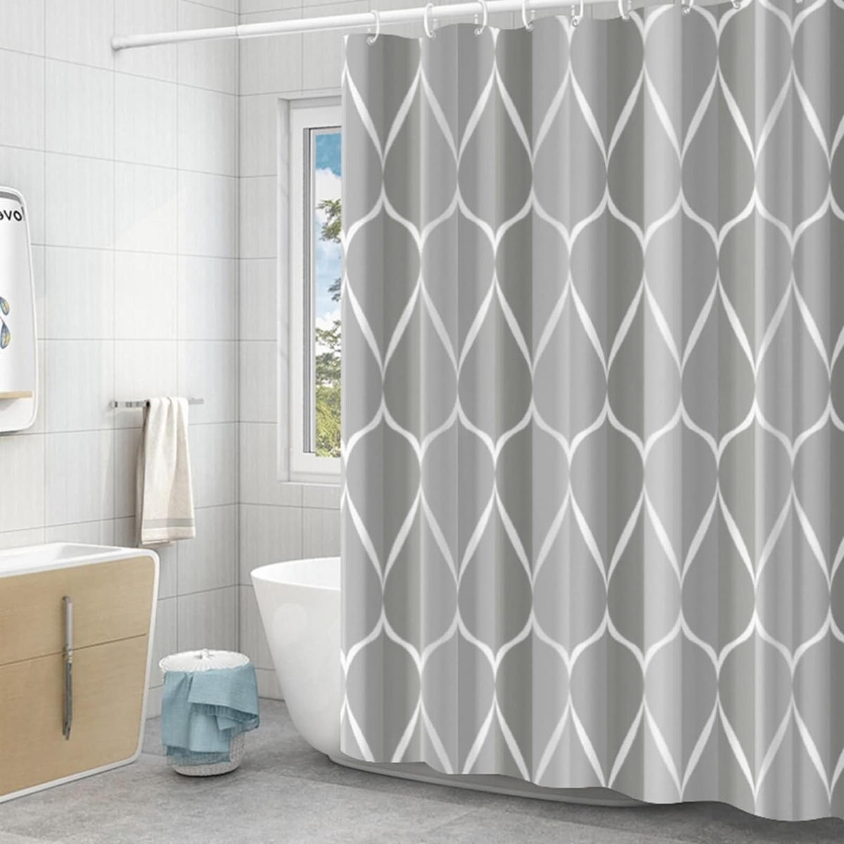 DUSCHVORHANG Schwarz Tropfen Muster 80 x 180 cm Polyester Badezimmer - Grau, Textil (180/80cm) - MCBOSON