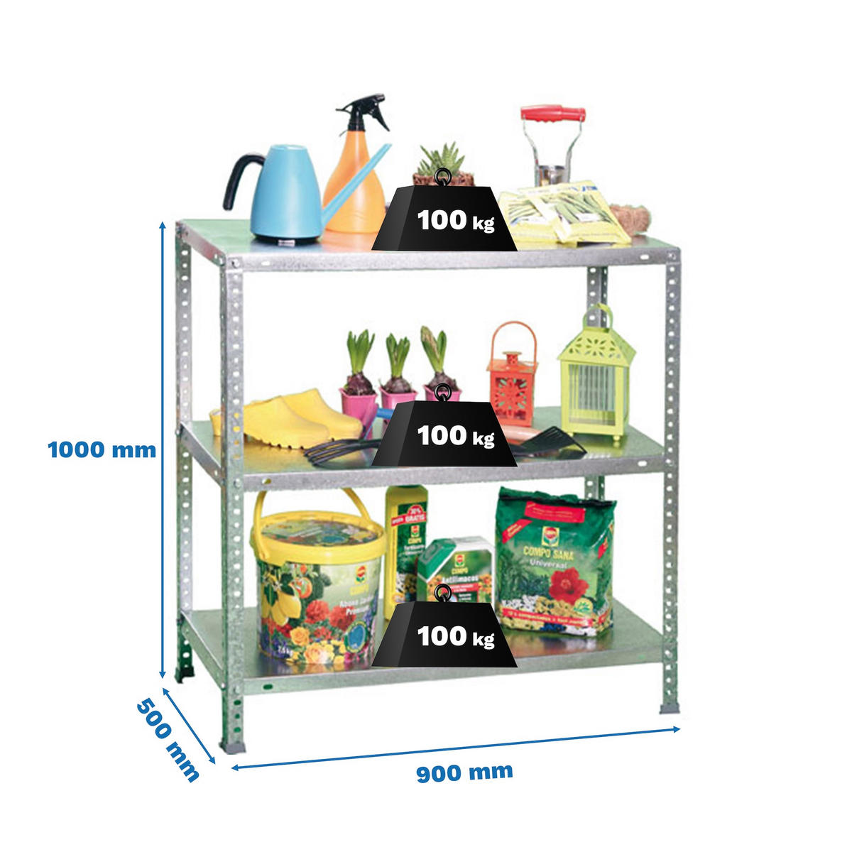 SCHRAUBREGAL PANDA SMALL | HxBxT 100x90x50cm | 3 Fachböden | Fachlast 100kg | Verzinkt - Silberfarben, Metall (90/100/50cm) - PROREGAL
