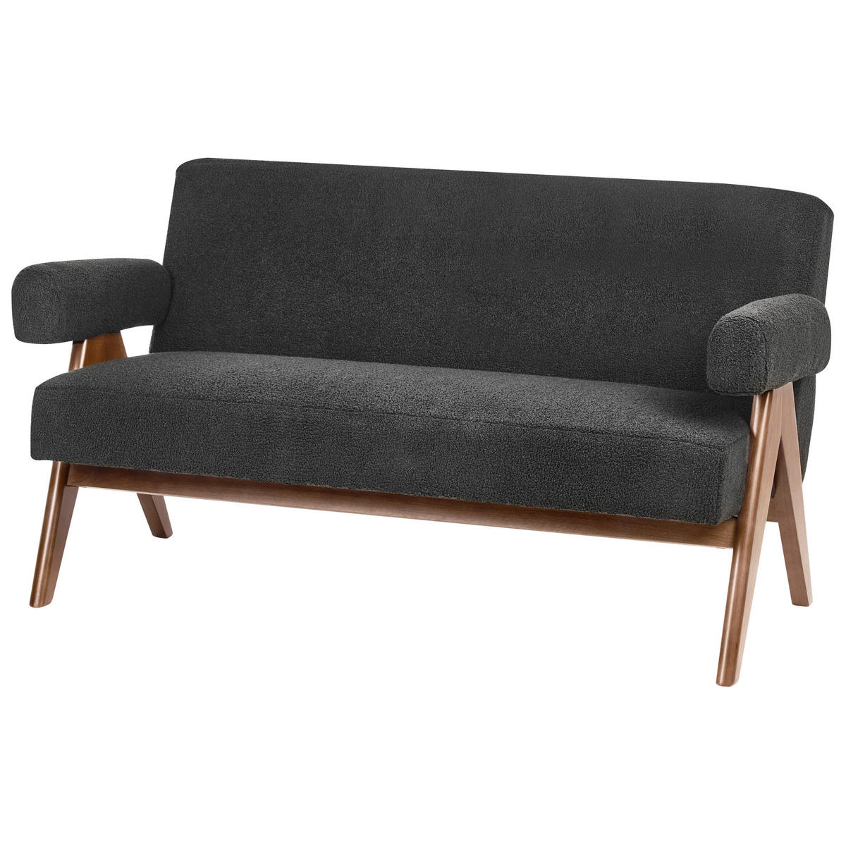 2-SITZER-SOFA Bouclé Schwarz/Dunkelbraun Tamre - Schwarz, Textil (148/79/78cm) - Beliani