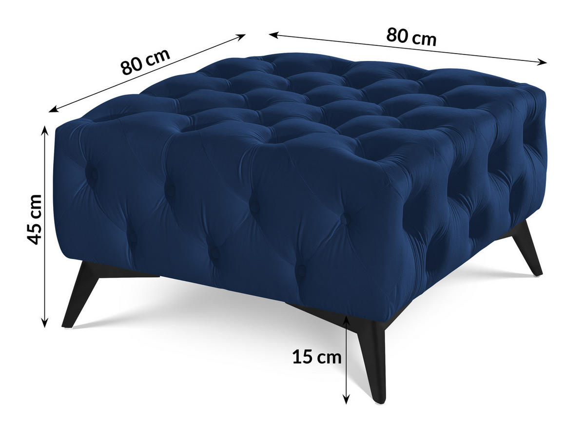 HOCKER Chesterfield Whitby Marineblau Samt mit schwarzen Füßen - Blau/Schwarz, Holz/Textil (80/45/80cm) - S-Style Möbel