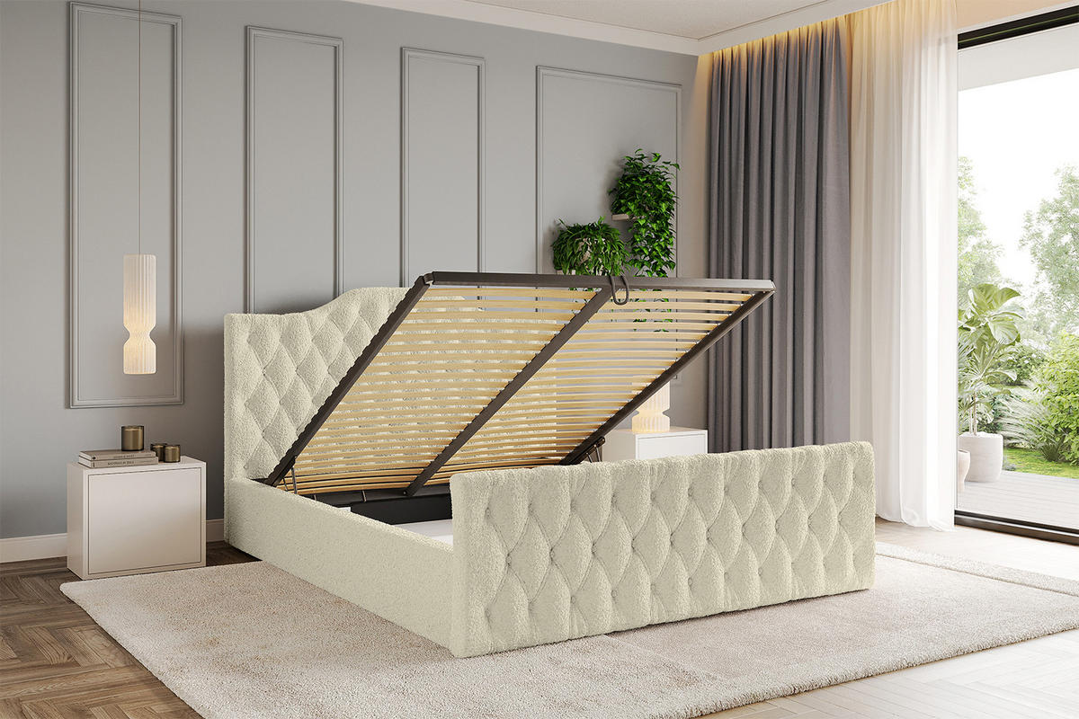 POLSTERBETT mit Bettkasten, Fußteil und Lattenrost, Boxbett mit Matratze H3/H4 - FALIO-Z 120x200 Beige - Taupe, Holzwerkstoff/Textil (120/200cm) - ALTDECOR