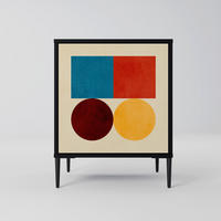 SIDEBOARD GEOMETRIC PUZZLE, Schwarz, 57,5x42x72,5 cm, Schwarze Metallfüße - Multicolor/Schwarz, Holzwerkstoff/Metall (57.5/72.5/42cm) - SpaceRebels