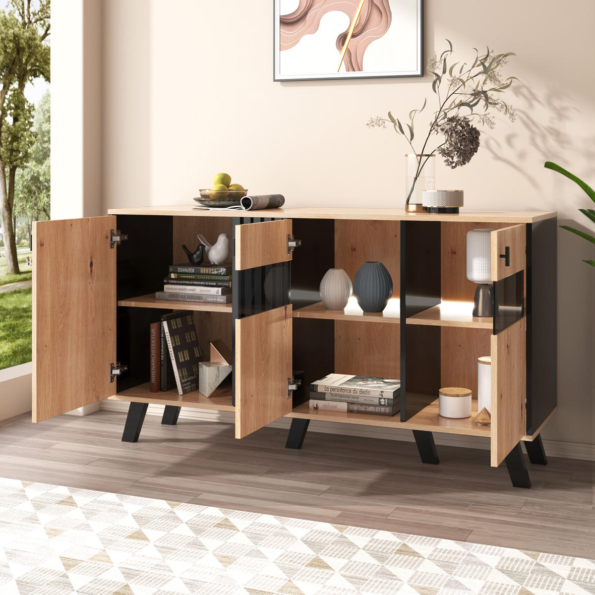 SIDEBOARD Schwarz 140/78/41 cm - Schwarz, Holzwerkstoff/Metall (78/41/140cm) - Urban Meuble