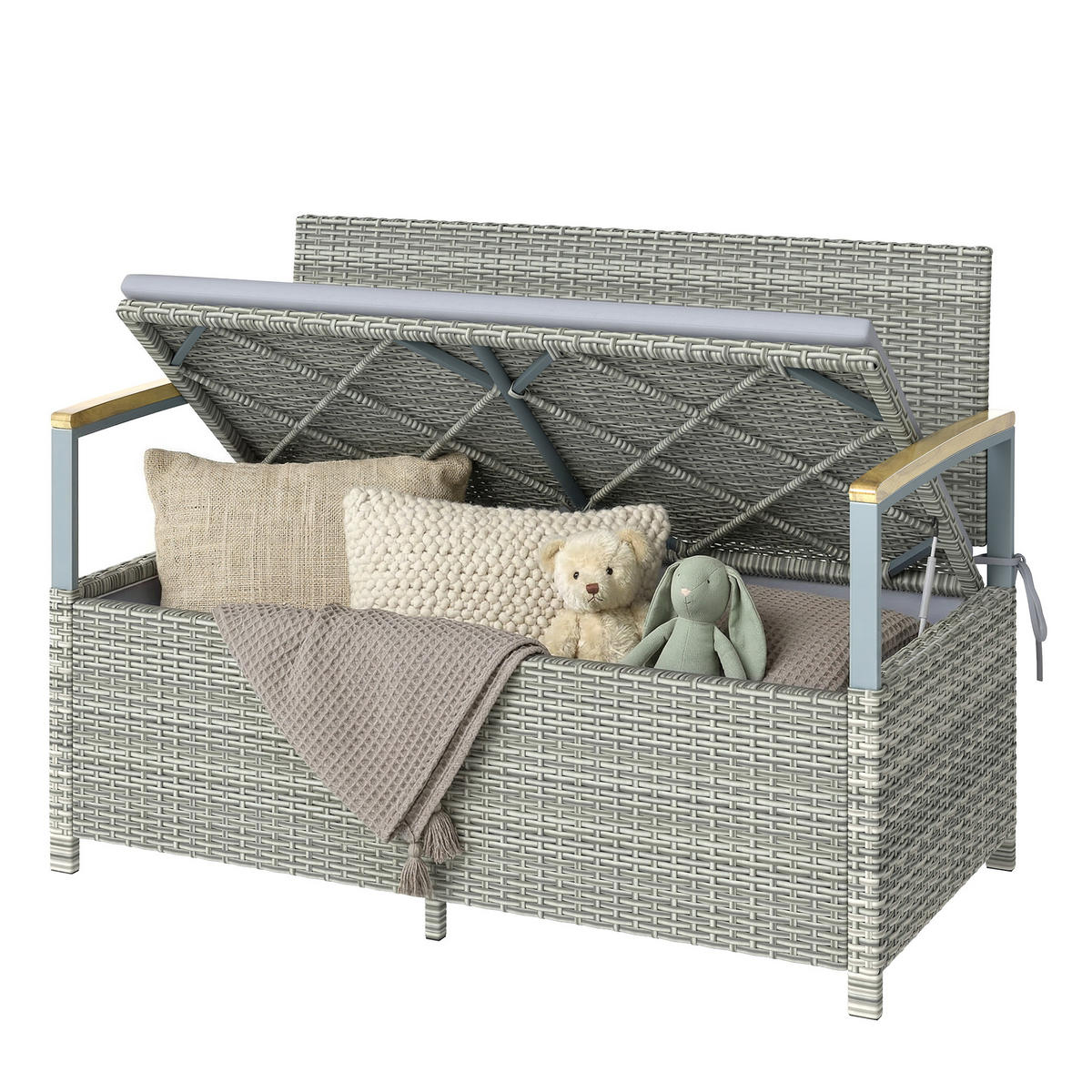 GARTENBANK mit staufach DE-13692 170 Liter Grau - Hellgrau, Holz (120/84/60cm) - ComfortXL