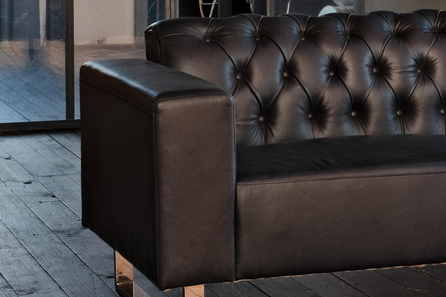 LEDERSOFA NILO Schwarz Leder - Schwarz, Leder (219/77/86cm) - KAWOLA