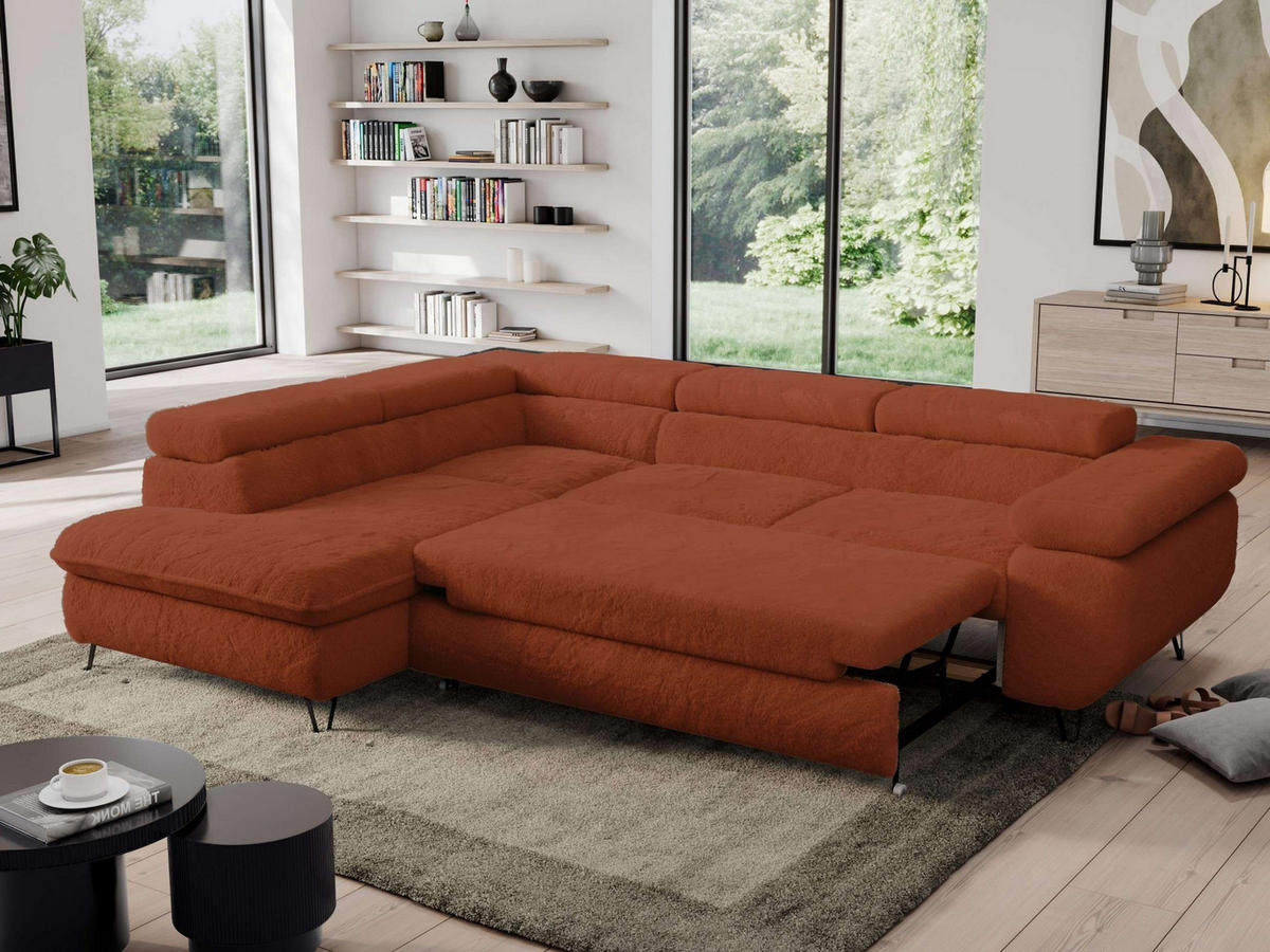 ECKSOFA PEDRO L Orange Plüsch - Links Seite - Schwarz/Orange, Textil/Metall (208/273cm) - MKS