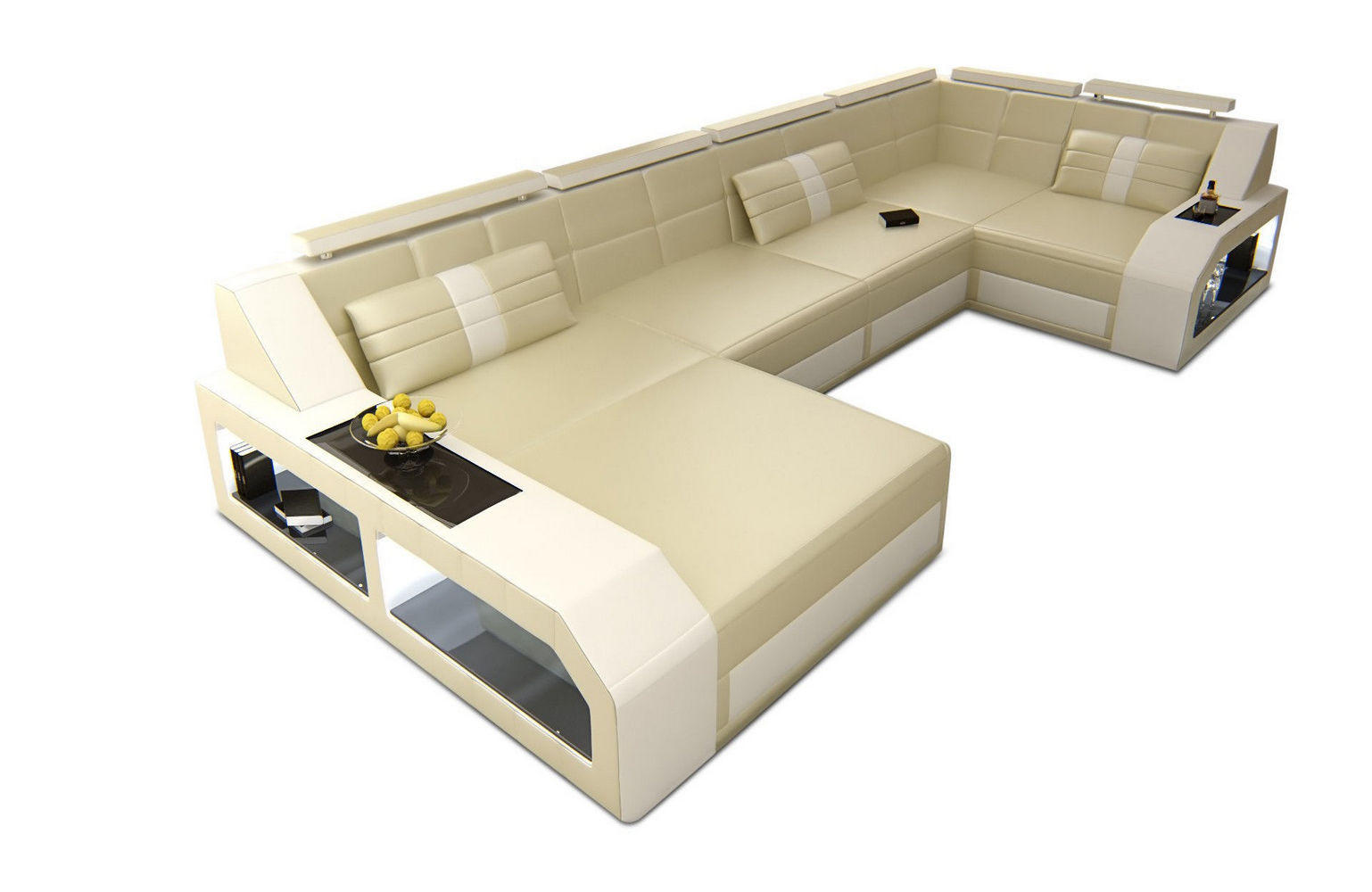 WOHNLANDSCHAFT Arezzo U - Beige/Weiß, Leder (380/86/197cm) - Sofa Dreams