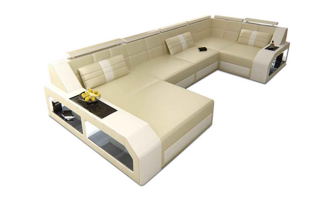 WOHNLANDSCHAFT Arezzo U - Beige/Weiß, Leder (380/86/197cm) - Sofa Dreams