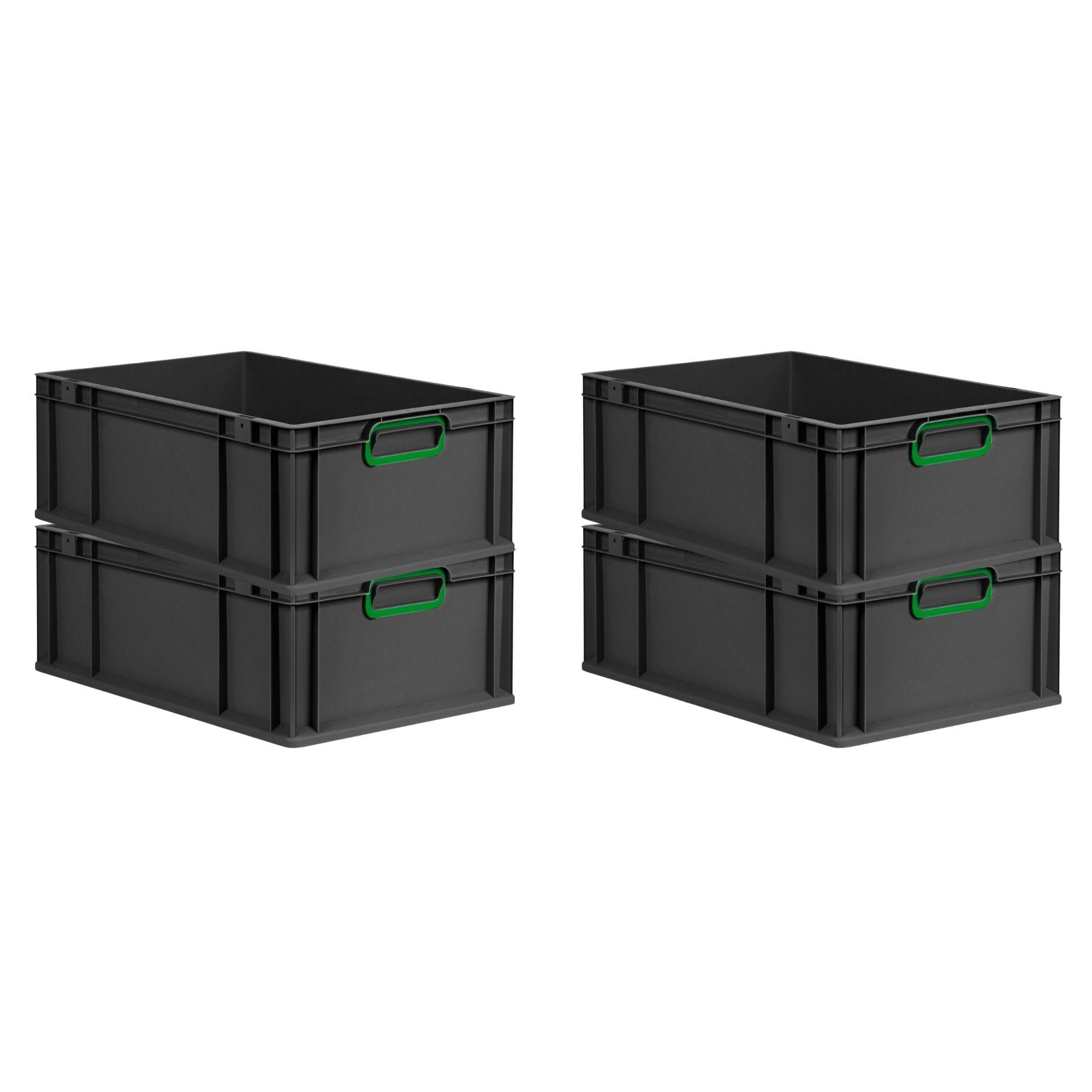EUROBOX 4x NextGen Color 22x40x60 cm 44 Liter Griffe grün zu, Schwarz - Schwarz/Grün, Kunststoff (40/22/60cm) - PROREGAL