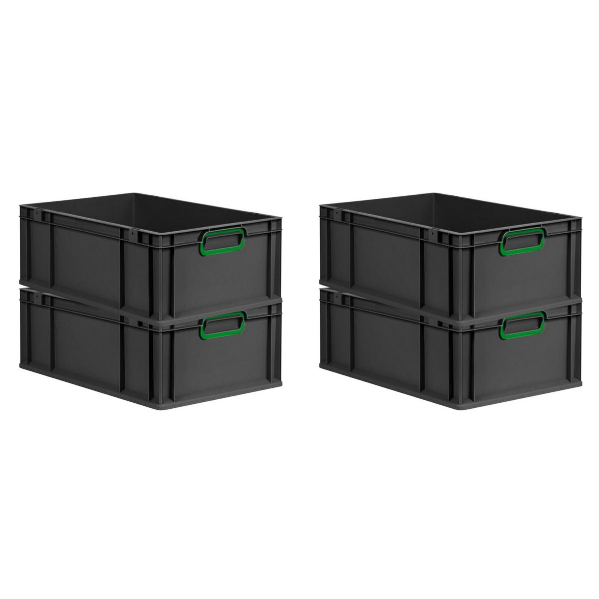 EUROBOX 4x NextGen Color 22x40x60 cm 44 Liter Griffe grün zu, Schwarz - Schwarz/Grün, Kunststoff (40/22/60cm) - PROREGAL
