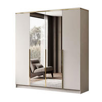 KLEIDERSCHRANK AURORA 4D mit Spiegel mit goldenen Griffen - Kaschmir/Goldfarben, Holzwerkstoff (200/213/57cm) - Lookway