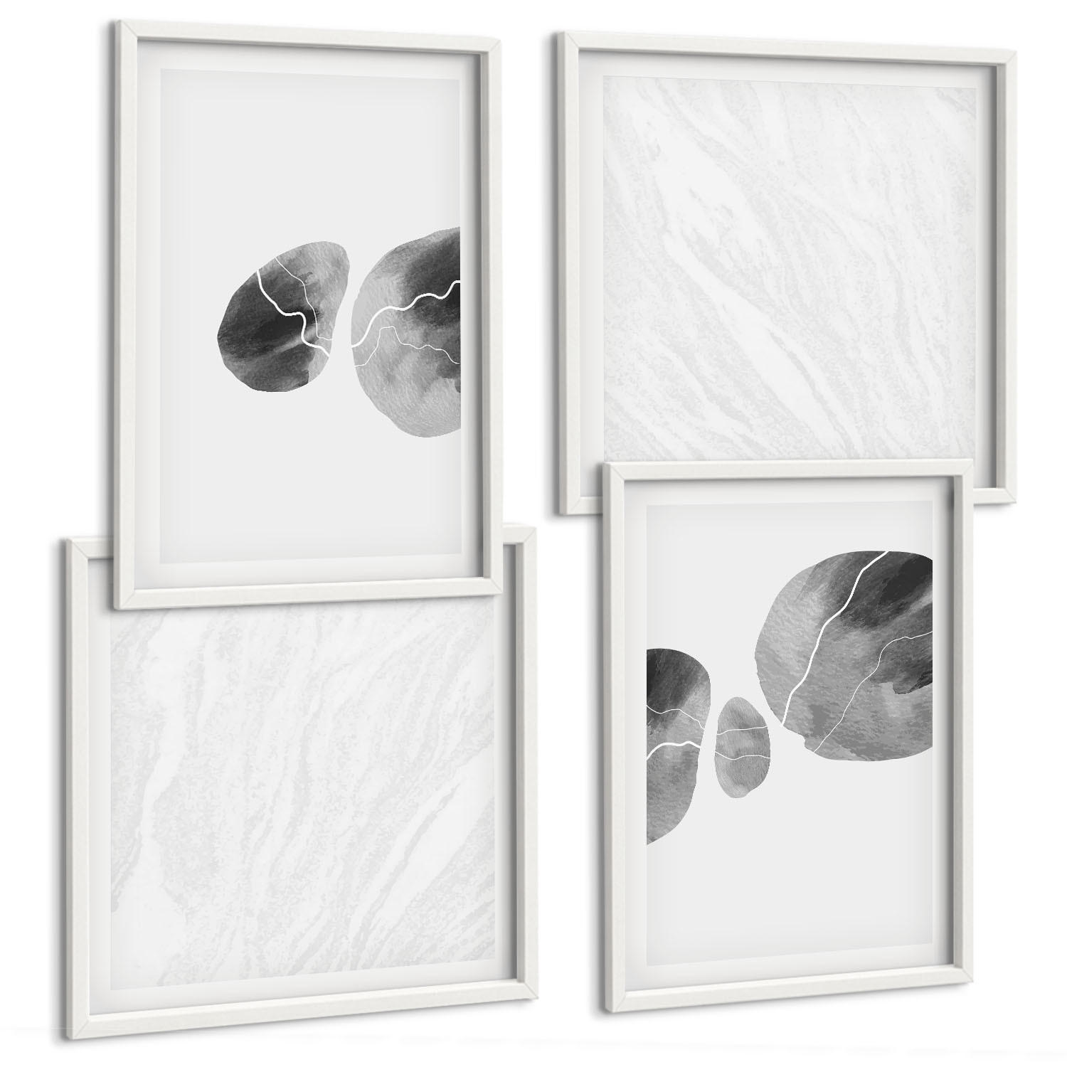 BILDER SET 4er Set - 50x50 cm & 40x60 cm Weißer Rahmen - Abstrakte Kunst, Farbspritzer - Weiß, Kunststoff (50/50cm) - TULUP