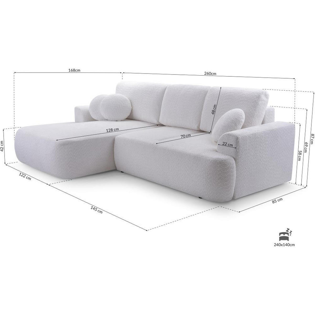 ECKSCHLAFSOFA Vento hellbeige rechts - Creme/Schwarz, Textil (260/168cm) - Beautysofa