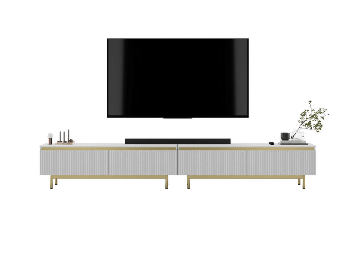 TV-LOWBOARD 2-er Set Selene Weiß Matt mit goldfarbenem Metallrahmen 140 cm - Goldfarben/Weiß, Holzwerkstoff/Metall (280/44/35cm) - Meble Lindner