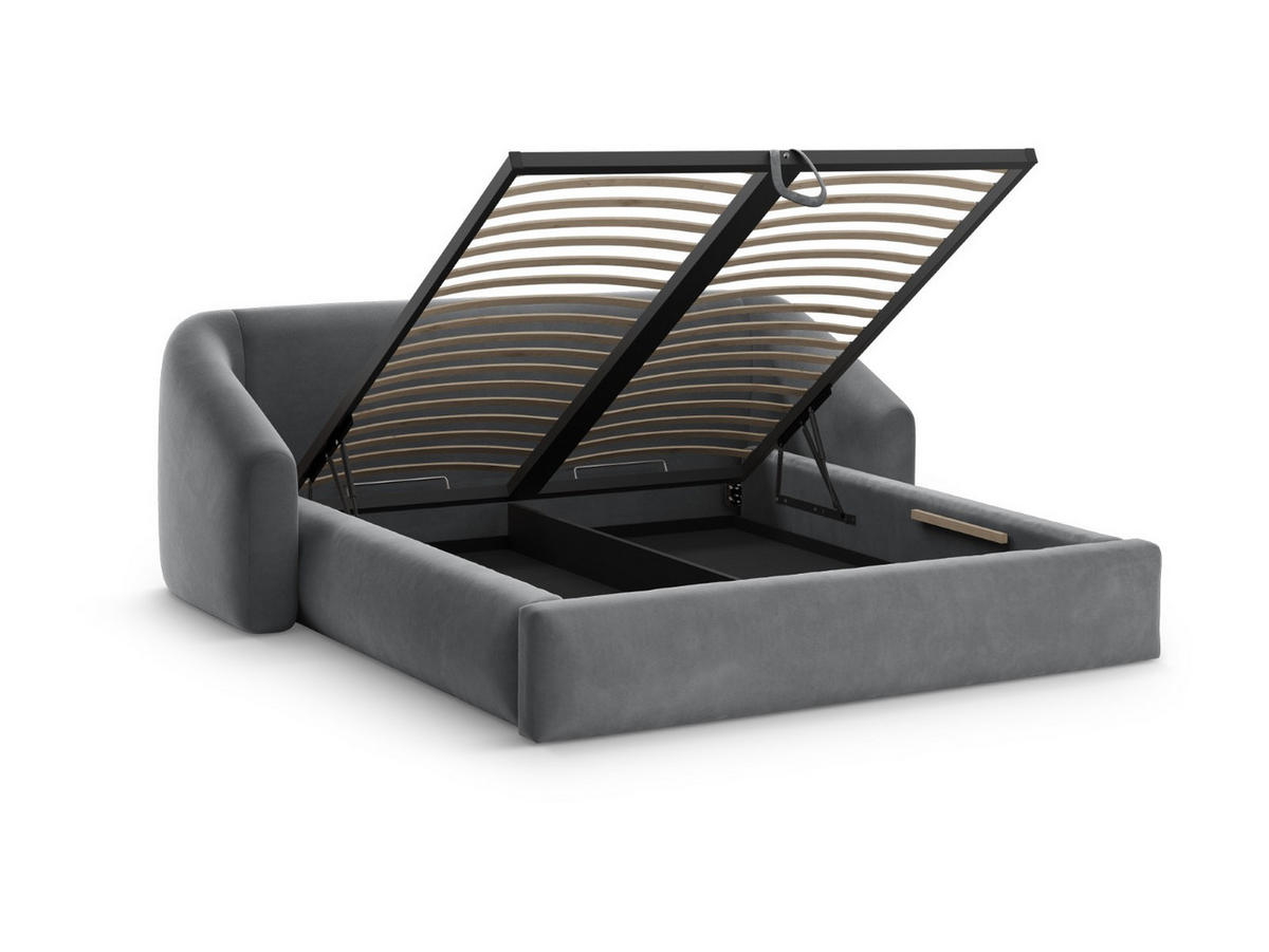 BETT mit Bettkasten und Kopfteil Campi aus Samt grau 200x180cm - Grau, Textil (180/200cm) - Cosmopolitan Design