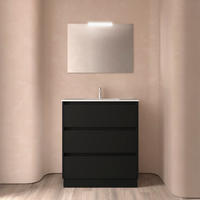 BADEZIMMERMÖBEL NOJA 800 3 Schubladen BLACK SATIN + Waschtisch + Spiegel - Schwarz, Metall (45/81/80cm) - Salgar
