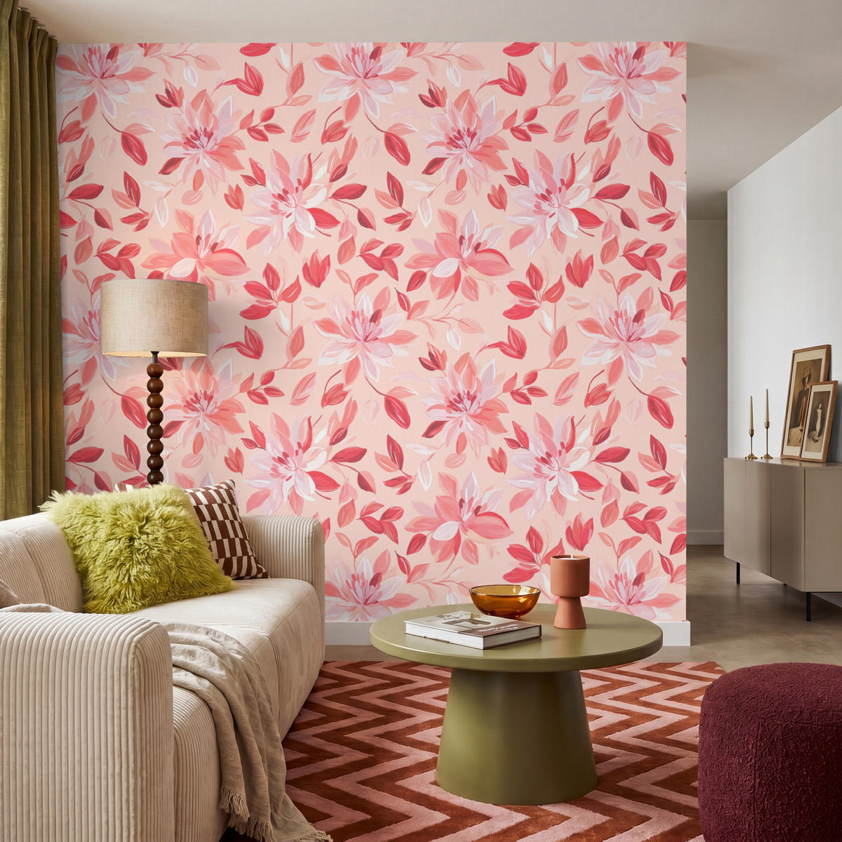 TAPETE - Botanisch - Blumen - Rot - 240x240 cm - Koralle, Papier (240/240cm) - OnlyWow