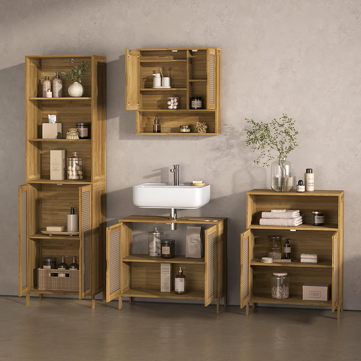 MIDI OMARICA Mincio, Bambus, 60 x 80 cm z 2 vrati - naravne barve, leseni material (60/80/29cm) - Livinity®