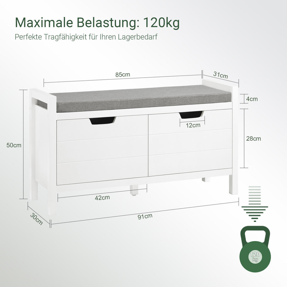 SCHUHBANK Weiß - Weiß, Holzwerkstoff (91/50/30cm) - SoBuy