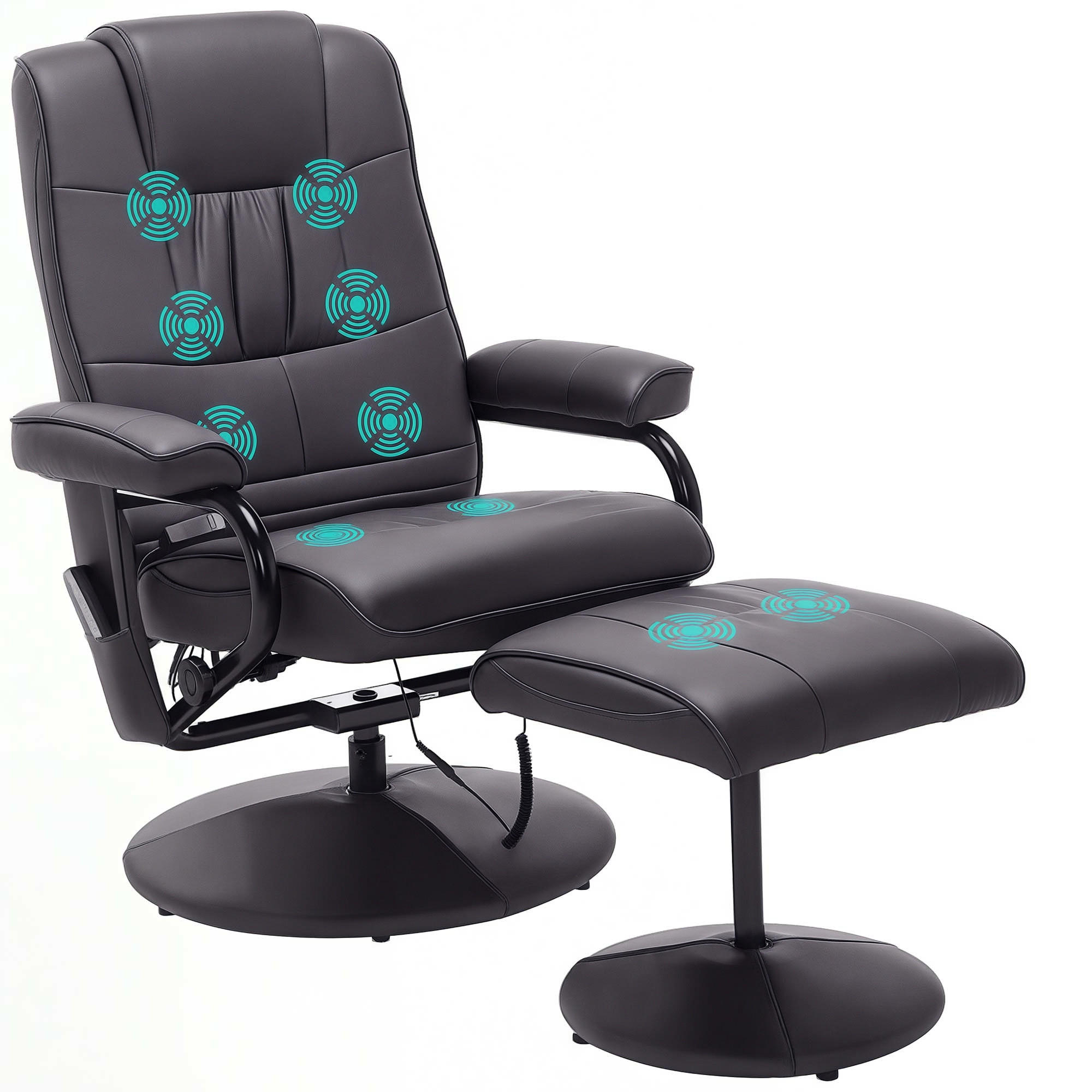 MASSAGESESSEL mit Hocker, Relaxsessel mit Liegefunktion, Massagefunktion, Braun - Schwarz/Braun, Leder/Kunststoff (84/95/77cm) - HOMCOM